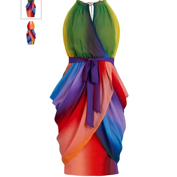 NWT RAINBOW DRAPED DRESS - Pride - Tulip Skirt - M - Picture 3 of 8